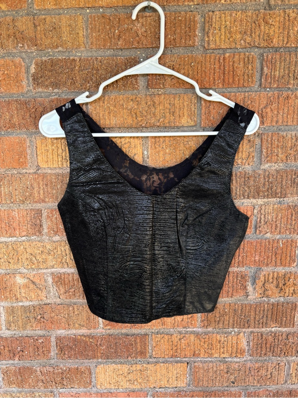 VTG Bermans Leather Lace Bustier Top Sz M Black Snake print Whimsigoth Corset